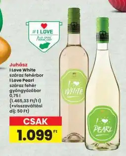 Interspar Juhász I Love White száraz fehérbor / I Love Pearl száraz fehér gyöngyözőbor ajánlat