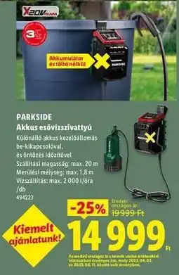 Lidl PARKSIDE Akkus esővízszivattyú ajánlat