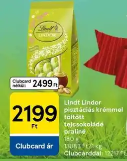 Tesco Lindt Lindor pisztáciás krémmel töltött tejcsokoládé praliné ajánlat