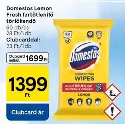 Tesco Domestos Lemon Fresh fertőtlenítő törlőkendő ajánlat