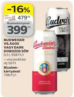 Auchan Budweiser Világos vagy Dark Dobozos Sör ajánlat