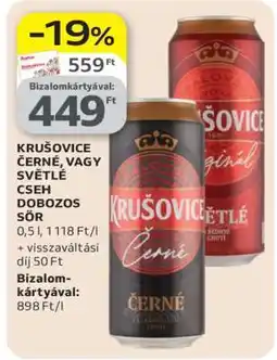 Auchan Krušovice Černé, vagy Světlé Cseh Dobozos Sör ajánlat
