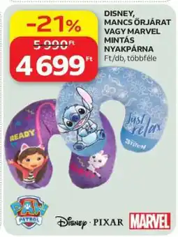 Auchan DISNEY, MANCS ŐRJÁRAT VAGY MARVEL MINTÁS NYAKPÁRNA ajánlat