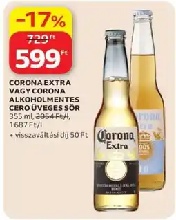 Auchan CORONA EXTRA VAGY CORONA ALKOHOLMENTES CERO ÜVEGES SÖR ajánlat