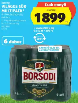 ALDI Borsodi Világos sör multipack ajánlat