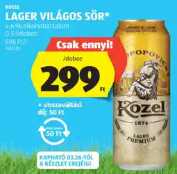 ALDI Kozel Lager világos sör ajánlat