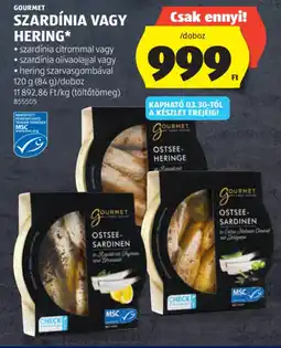 ALDI Gourmet szardínia, hering ajánlat