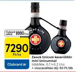 Tesco Zwack Unicum keserűlikőr mini Unicummal ajánlat