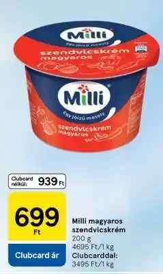 Tesco Milli magyaros szendvicskrém ajánlat