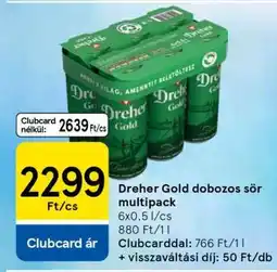 Tesco Dreher Gold dobozos sör multipack ajánlat