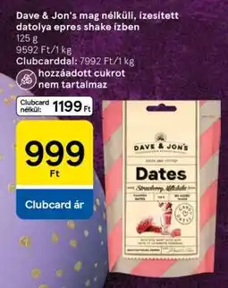 Tesco Dave & Jon's mag nélküli, ízesített datolya epres shake ízben ajánlat