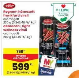 Spar Regnum Hámozott frankfurti virsli / debreceni, light wellness virsli ajánlat