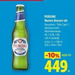 Lidl PERONI Nastro Azzuro sör ajánlat