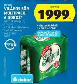 ALDI Soproni Világos Sör Multipack, 6 doboz ajánlat
