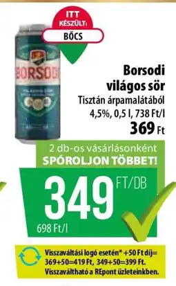 Coop BORSODI Világos sör ajánlat