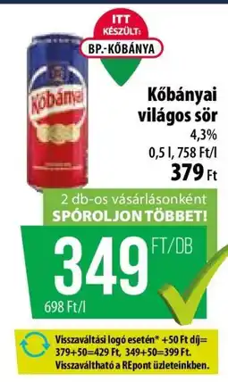 Coop KŐBÁNYAI Világos sör ajánlat