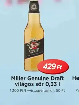 Real Miller Genuine Draft világos sör ajánlat