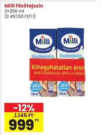 Interspar MILLI Főzőtejszín ajánlat