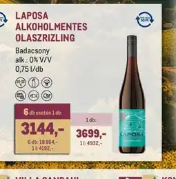 Metro LAPOSA ALKOHOLMENTES OLASZRIZLING ajánlat
