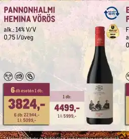 Metro PANNONHALMI HEMINA VÖRÖS ajánlat