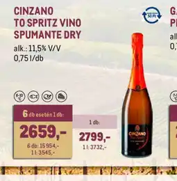 Metro CINZANO TO SPRITZ VINO SPUMANTE DRY ajánlat