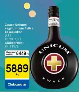 Tesco Zwack Unicum vagy Unicum Szilva keserűlikőr ajánlat