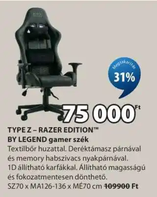 JYSK TYPE Z – RAZER EDITION BY LEGEND gamer szék ajánlat