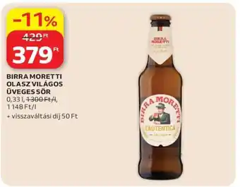 Auchan BIRRA MORETTI OLASZ VILÁGOS ÜVEGES SÖR ajánlat