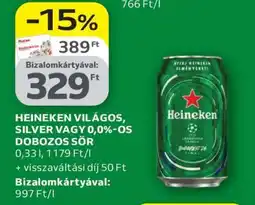 Auchan Heineken Világos, Silver vagy 0,0%-os dobozos sör ajánlat