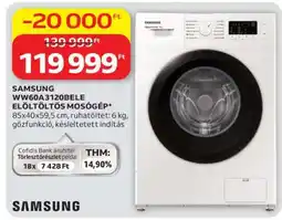 Auchan Samsung WW60A3120BELE Elöltöltős Mosógép ajánlat