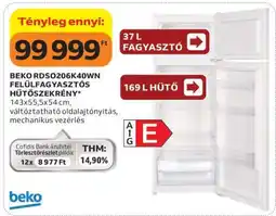Auchan BEKO RDSO206K40WN FELÜLFAGYASZTÓS HŰTŐSZEKRÉNY ajánlat