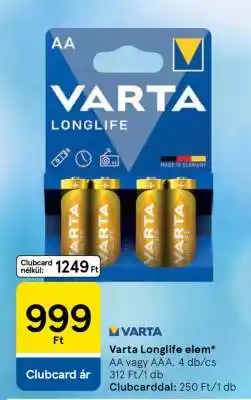 Tesco Varta Longlife elem ajánlat