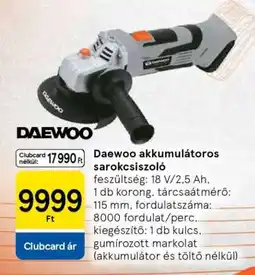Tesco Daewoo akkumulátoros sarokcsiszoló ajánlat