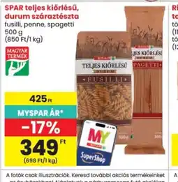 Spar SPAR teljes kiőrlésű tészta ajánlat