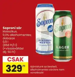 Spar Soproni sör ajánlat