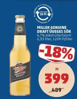 PENNY Miller Genuine Draft üveges sör ajánlat