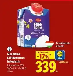Lidl MILBONA Laktózmentes habtejszín ajánlat