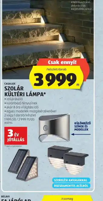 CASALUX SZOLÁR KÜLTÉRI LÁMPA