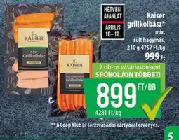 Coop Kaiser grillkolbász ajánlat