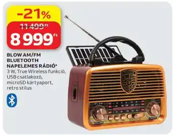 BLOW AM/FM Bluetooth Napelemes Rádió