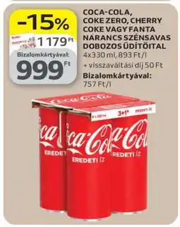 Auchan COCA-COLA, COKE ZERO, CHERRY COKE VAGY FANTA NARANCS SZÉNSAVAS DOBOZOS ÜDÍTŐITAL ajánlat