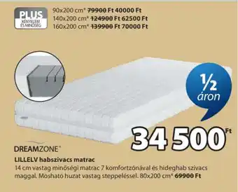 JYSK DREAMZONE LILLELV habszivacs matrac ajánlat