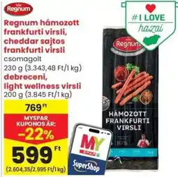 Spar Market Regnum hámozott frankfurti virsli, cheddar sajtos frankfurti virsli ajánlat