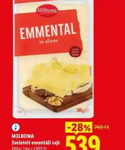 Lidl MILBONA Szeletelt ementáli sajt ajánlat