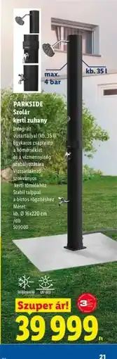 Lidl PARKSIDE Szolár kerti zuhany ajánlat
