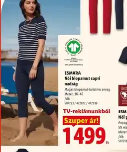 Lidl ESMARA Női biopamut capri nadrág ajánlat