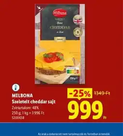 Lidl MILBONA Szeletelt cheddar sajt ajánlat