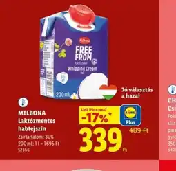 Lidl MILBONA Laktzmentes habtejszín ajánlat