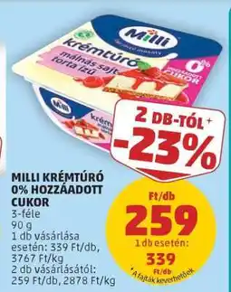 PENNY Milli Krémtúró 0% Hozzáadott Cukor ajánlat