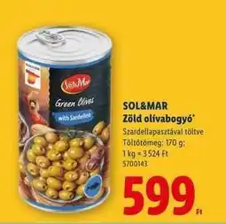 Lidl SOL&MAR Zöld olívabogyó ajánlat